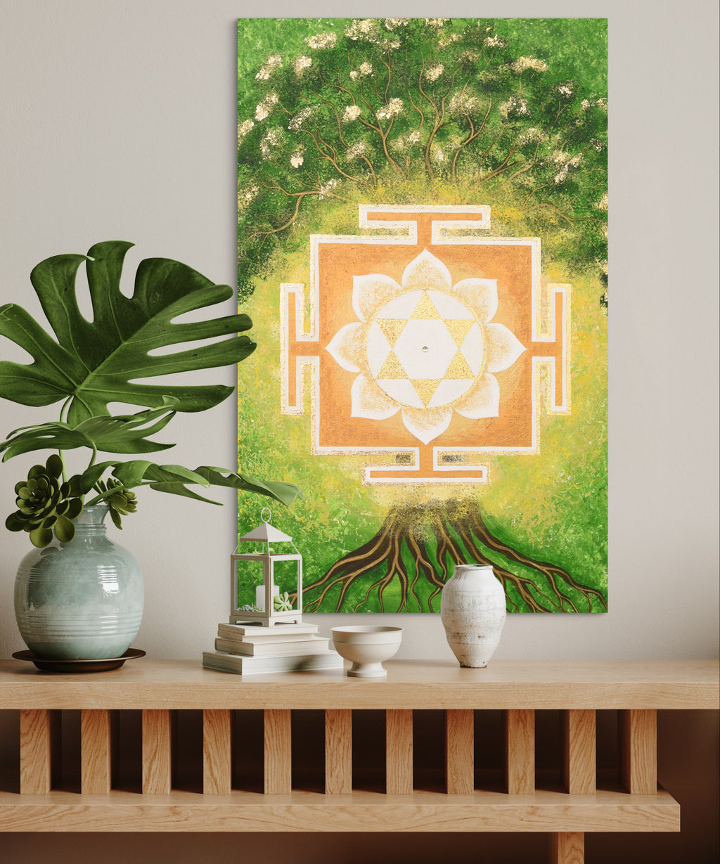 ✨ Yantra de Sarasvati con Árbol de la Vida – Sabiduría, Creatividad y Florecimiento Interior 🌿