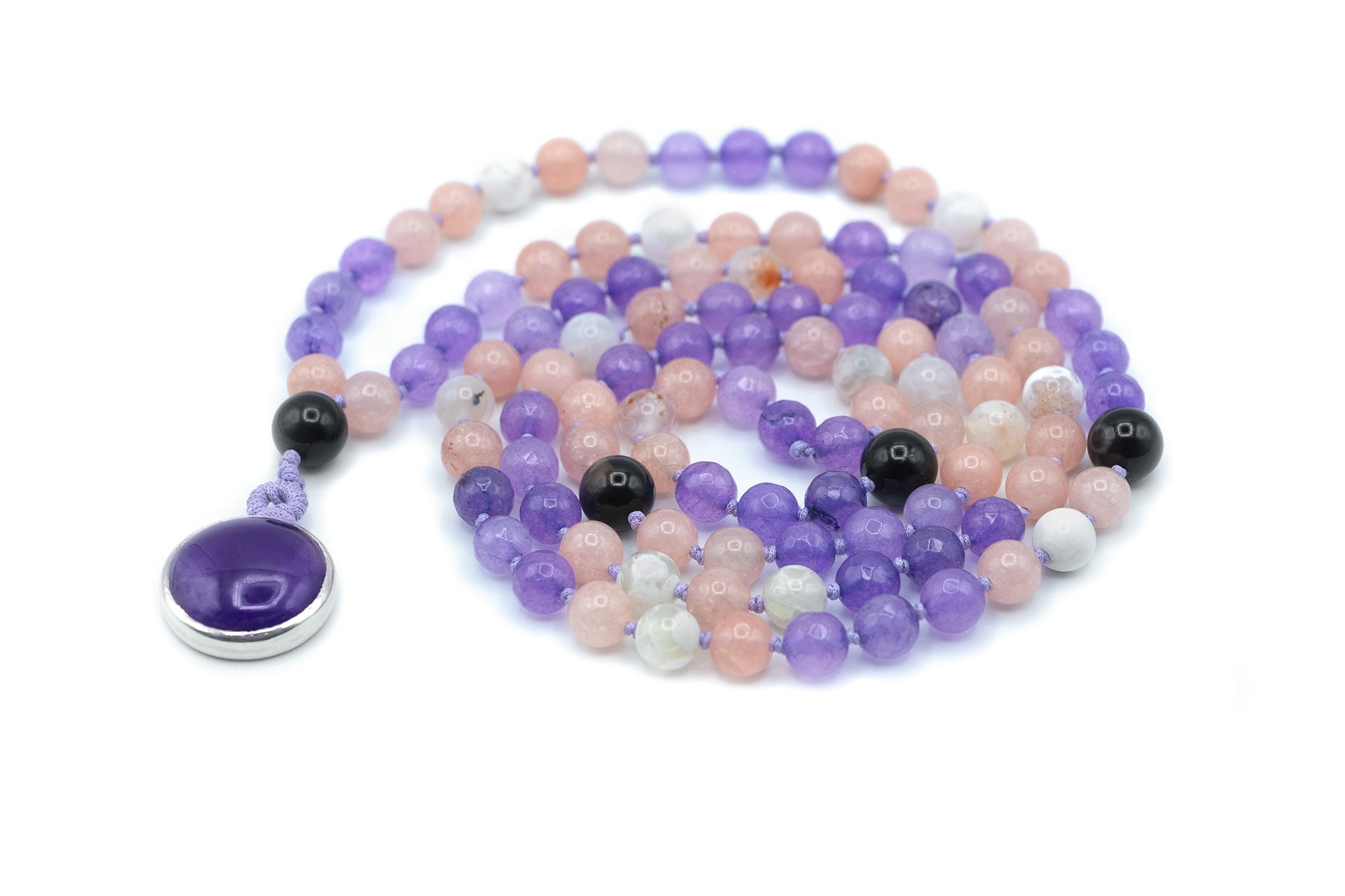 Japa Mala de Amatista, Ágata y Jade – Energía del Chakra Sahasrara