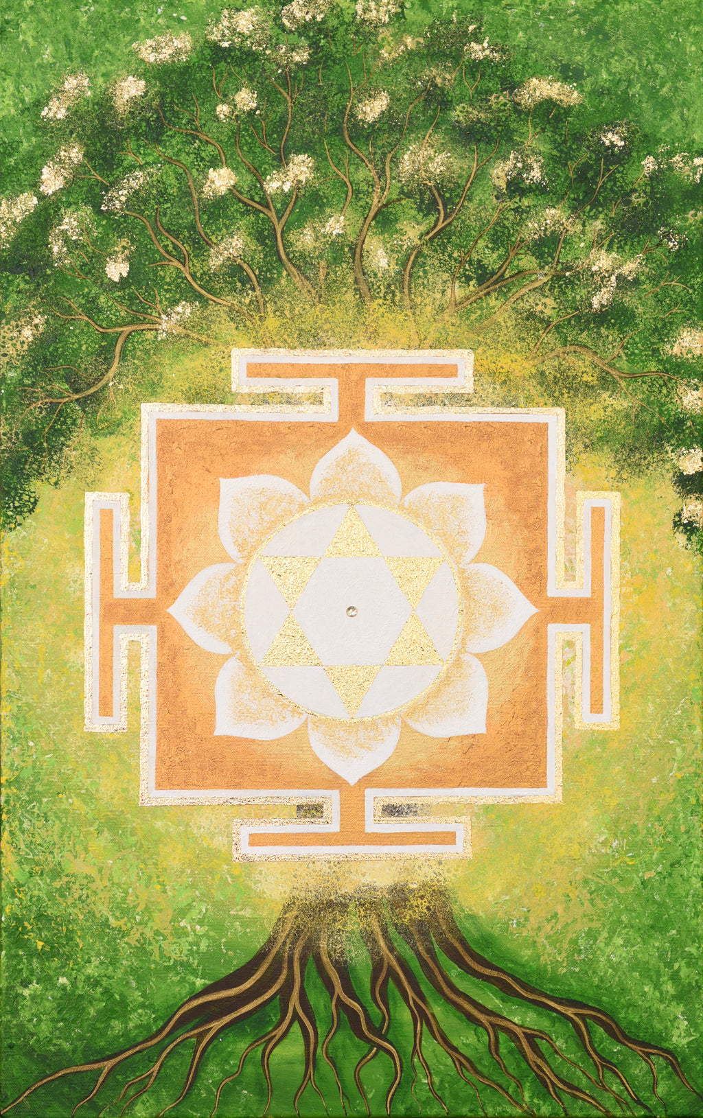 ✨ Yantra de Sarasvati con Árbol de la Vida – Sabiduría, Creatividad y Florecimiento Interior 🌿