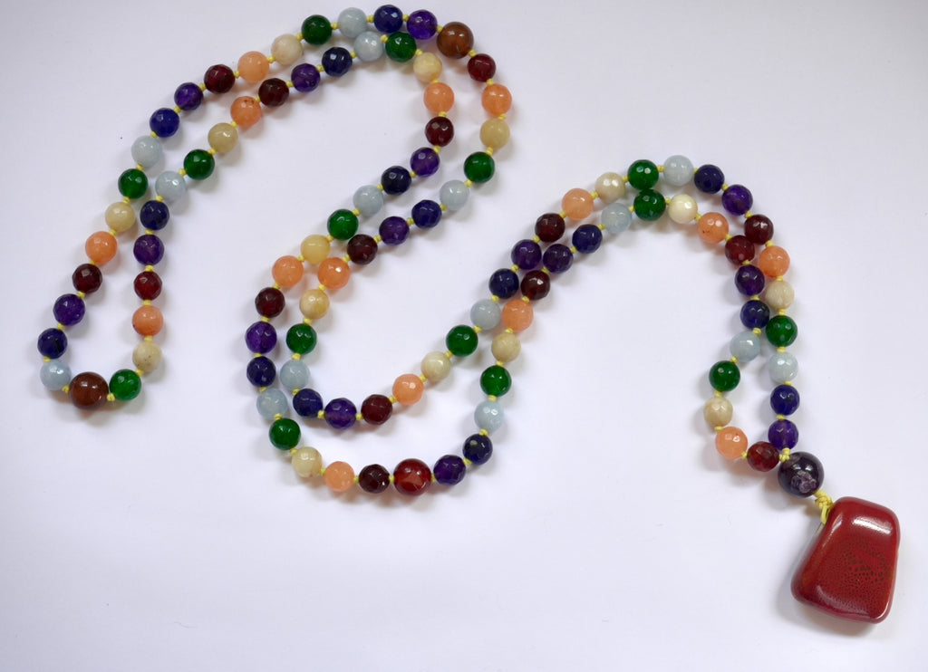 ✨ Japa Mala de Ágata Multicolor – Energía de los 7 Chakras 🌈