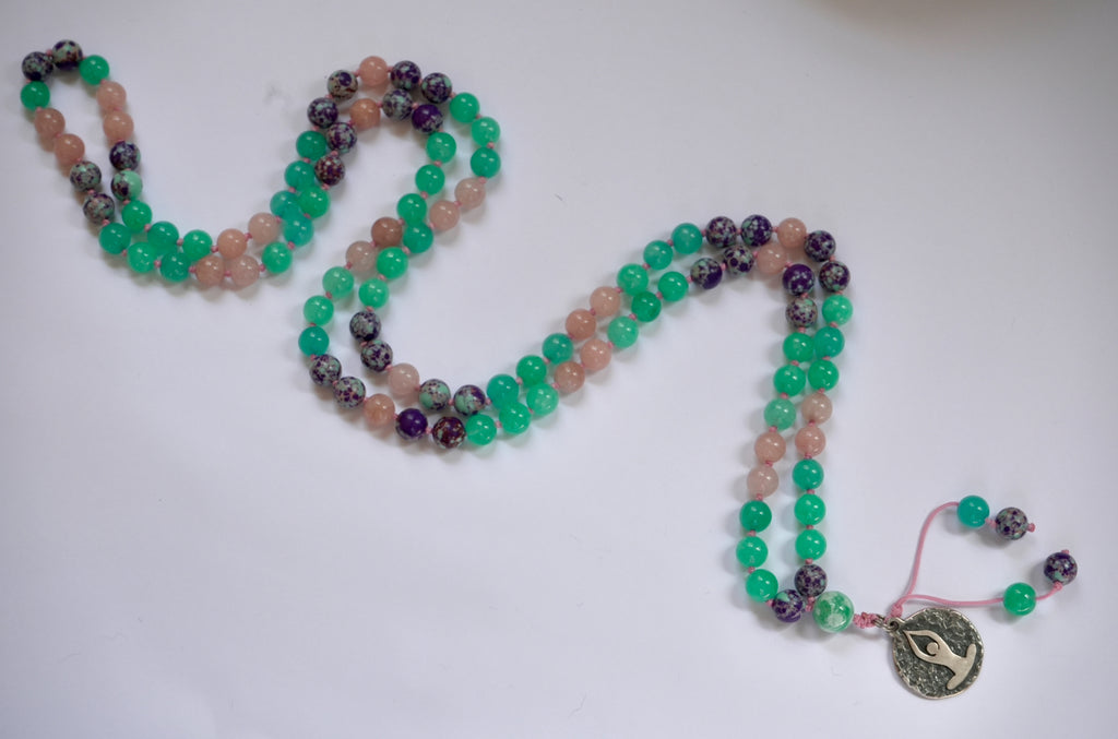 💚 Japa Mala de Turquesa Violeta, Jade Turquesa y Jade Rosa – 108 cuentas 💗