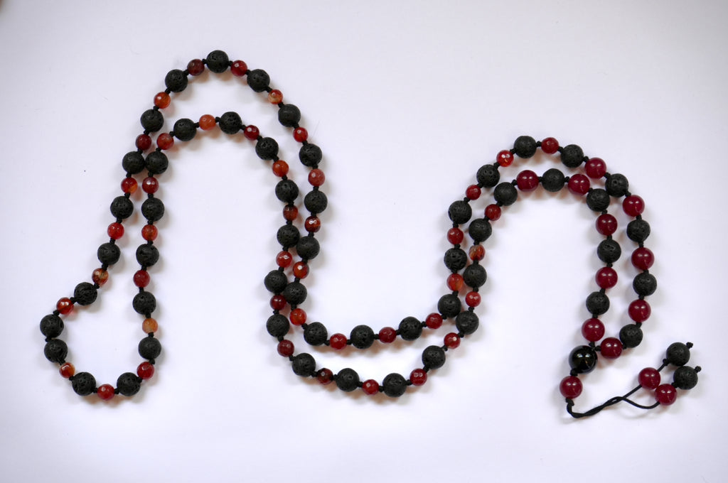 ✨ Japa Mala de Lava y Ágata Roja – Energía de Protección y Poder Interno 🔥