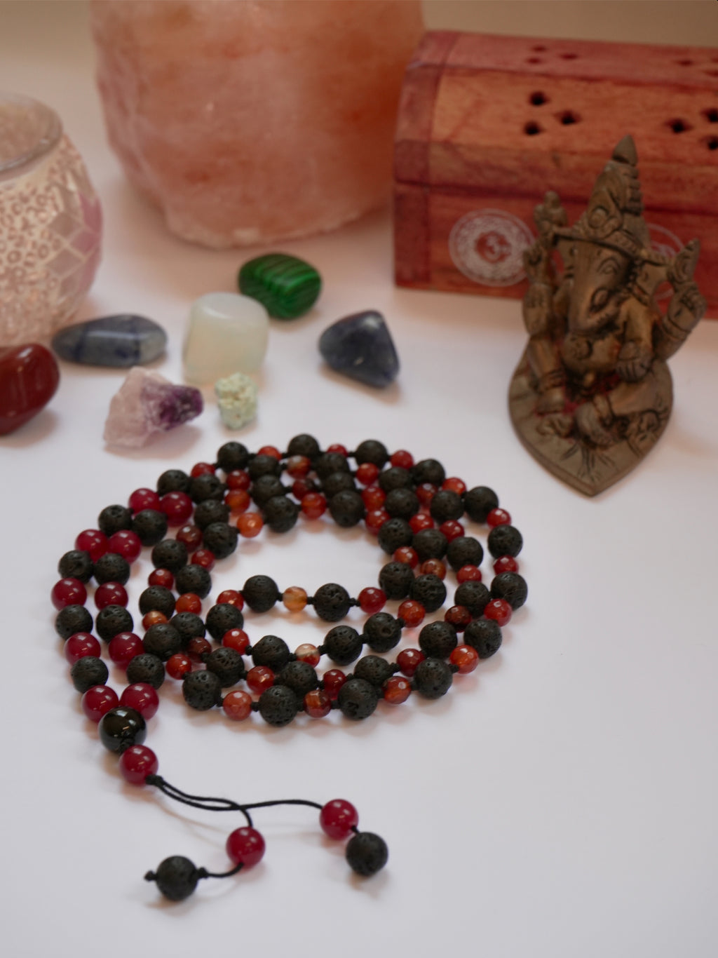 ✨ Japa Mala de Lava y Ágata Roja – Energía de Protección y Poder Interno 🔥