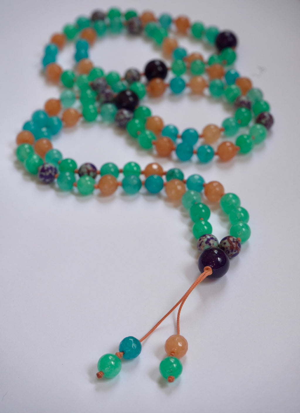 ✨ Japa Mala de Jade Turquesa y Ágata Naranja – Energía de Alegría y Creatividad 🌞