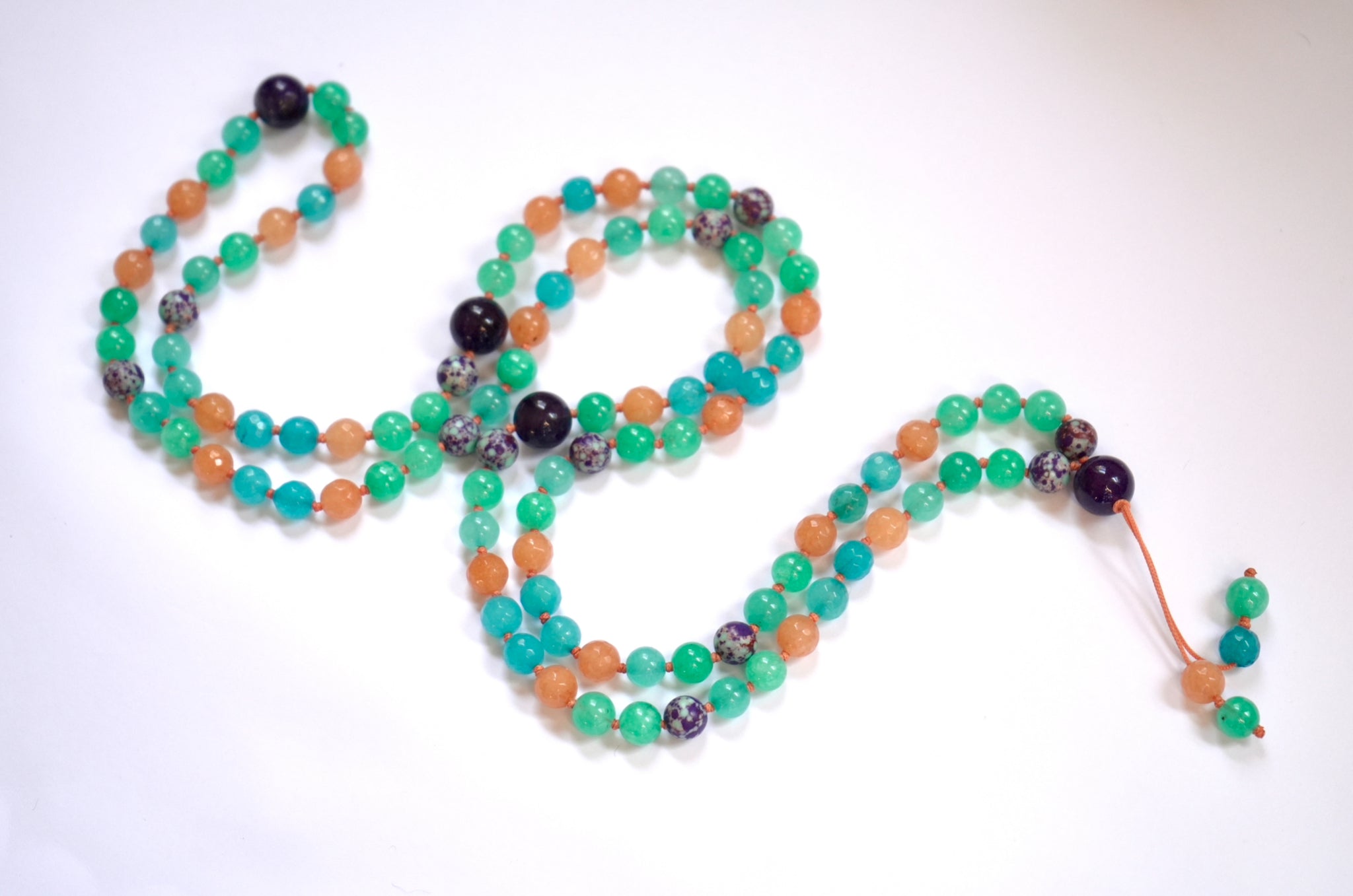 ✨ Japa Mala de Jade Turquesa y Ágata Naranja – Energía de Alegría y Creatividad 🌞