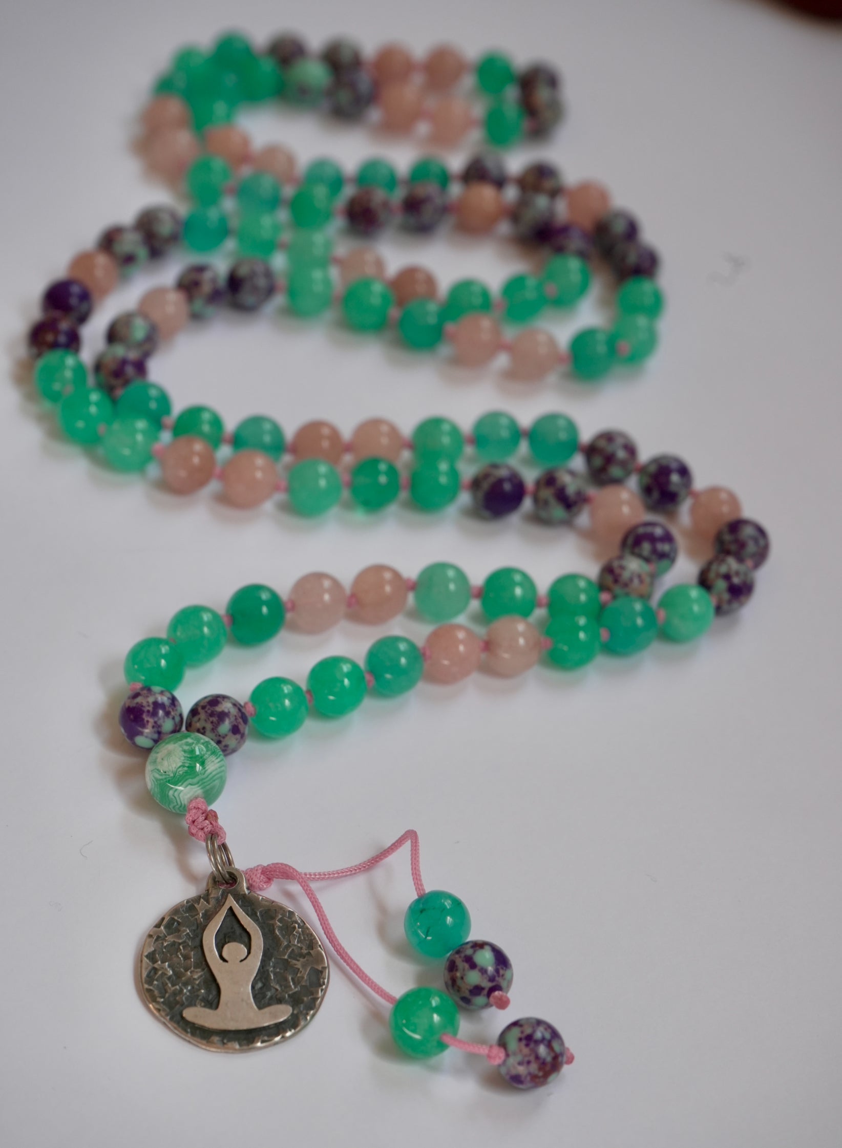 💚 Japa Mala de Turquesa Violeta, Jade Turquesa y Jade Rosa – 108 cuentas 💗
