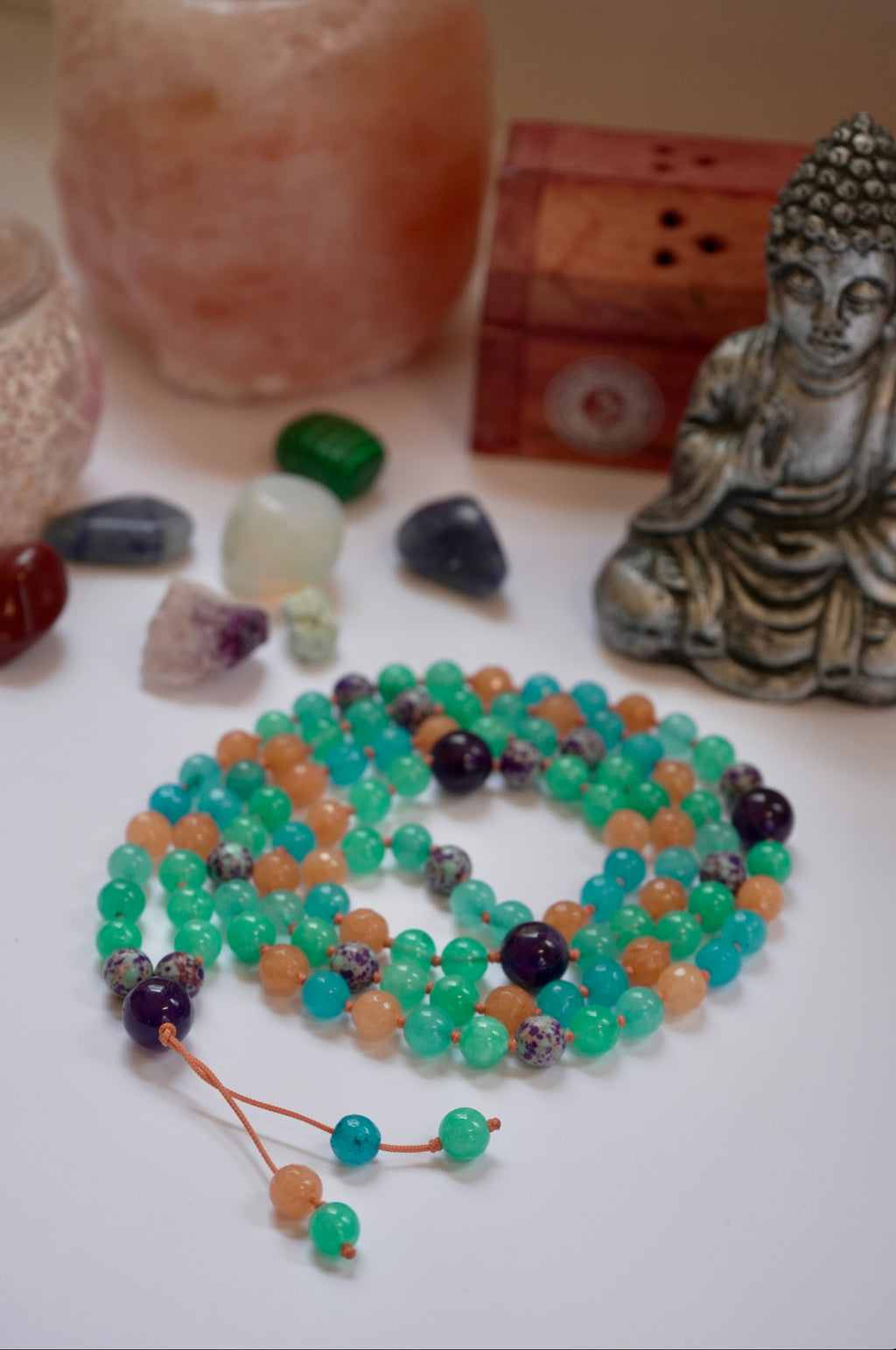 ✨ Japa Mala de Jade Turquesa y Ágata Naranja – Energía de Alegría y Creatividad 🌞